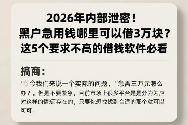 2026年内部泄密!黑户急用钱哪里可以借3万块?这5个要求不高的借钱软件必看