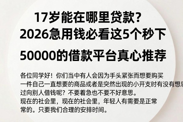 17岁能在哪里贷款?2026急用钱必看这5个秒下50000的借款平台真心推荐
