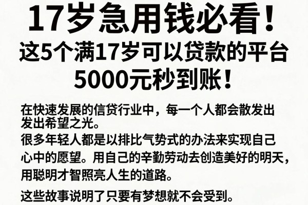 17岁急用钱必看!这5个满17岁可以贷款的平台,5000元秒到账