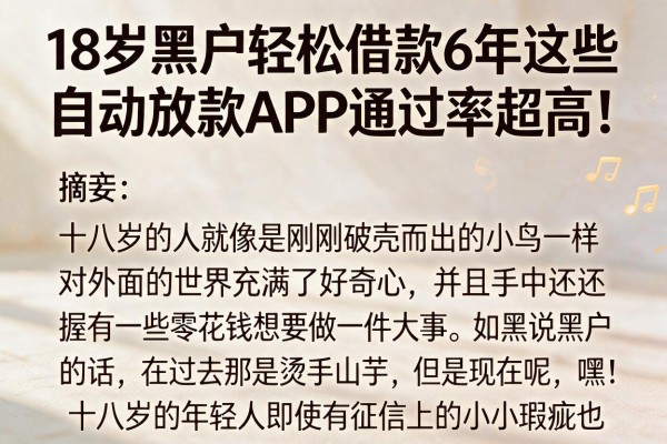 18岁黑户轻松借款6年这些自动放款APP通过率超高！