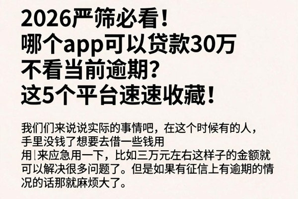 2026严筛必看！哪个app可以贷款30万不看当前逾期？这5个平台速速收藏！