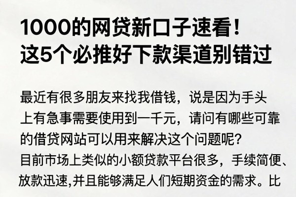 1000的网贷新口子速看!这5个必推好下款渠道别错过