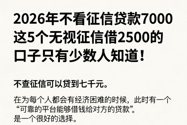 2026年不看征信贷款7000,这5个无视征信借2500的口子只有少数人知道!