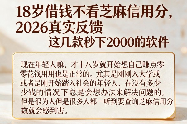 18岁借钱不看芝麻信用分，2026真实反馈这几款秒下2000的软件