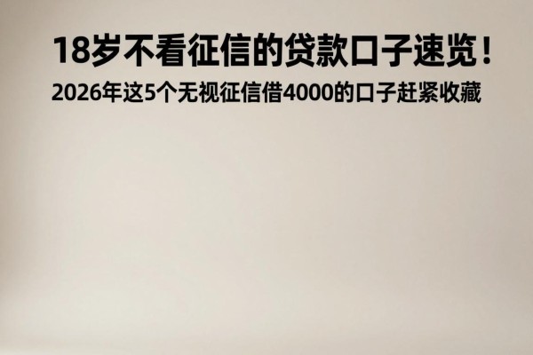 18岁不看征信的贷款口子速览！2026年这5个无视征信借4000的口子赶紧收藏