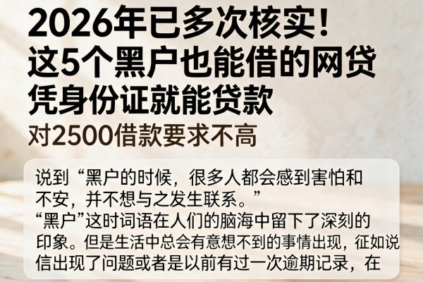 2026年已多次核实！这5个黑户也能借的网贷，凭身份证就能贷款，对2500借款要求不高