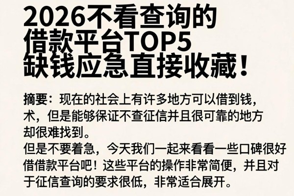 2026不看查询的借款平台TOP5,缺钱应急直接收藏!