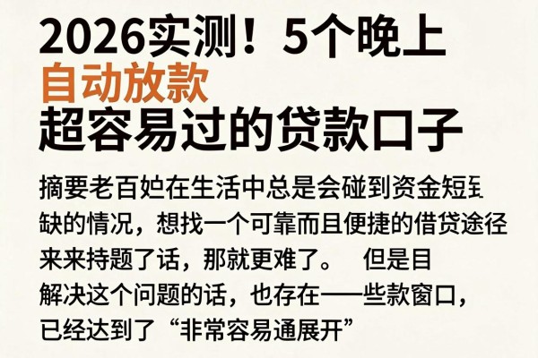 2026实测!5个晚上自动放款的超容易过的贷款口子