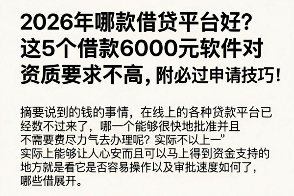 2026年哪款借贷平台好通过?这5个借款6000元软件对资质要求不高,附必过申请技巧!