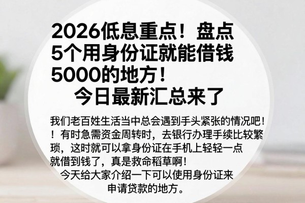 2026低息重点!盘点5个用身份证就能借钱5000的地方,今日最新汇总来了