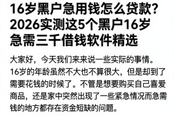 16岁黑户急用钱怎么贷款?2026实测这5个黑户16岁急需三千借钱软件精选
