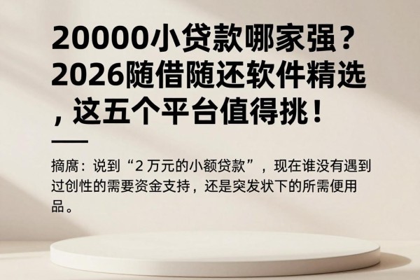 20000小额贷款哪家强?2026随借随还软件精选,这五个平台值得挑!