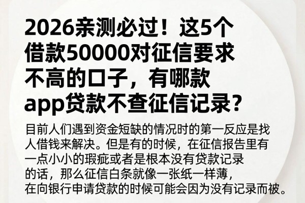 2026亲测必过!这5个借款50000对征信要求不高的口子,有哪款app贷款不查征信记录?