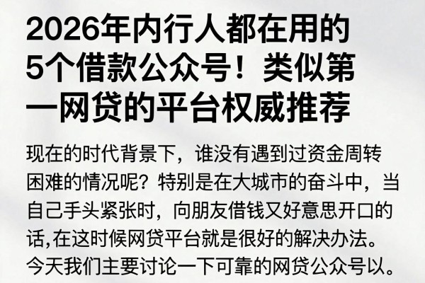 2026年内行人都在用的5个借款公众号!类似第一网贷的平台权威推荐
