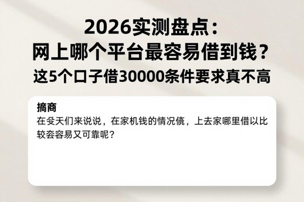 2026实测盘点：网上哪个平台最容易借到钱？这5个口子借30000条件要求真不高