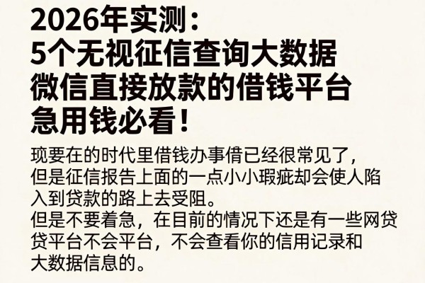2026年实测：5个无视征信查询大数据、微信直接放款的借钱平台，急用钱必看！