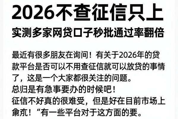 2026不查征信只上,实测多家网贷口子秒批通过率翻倍