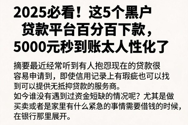 2025必看!这5个黑户贷款平台百分百下款,5000元秒到账太人性化了