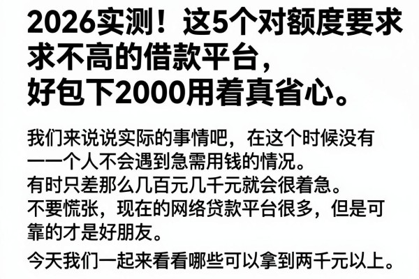 2026实测！这5个对额度要求不高的借款平台，好包下2000用着真省心