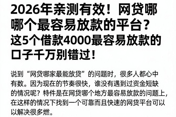 2026年亲测有效!网贷哪个最容易放款的平台?这5个借款4000最容易放款的口子千万别错过