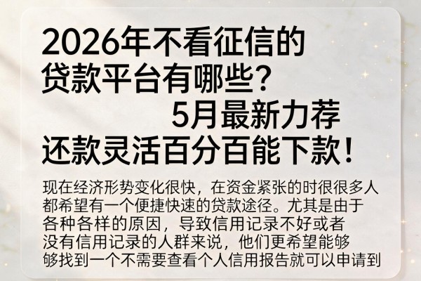 2026年不看征信的贷款平台有哪些？5月最新力荐，还款灵活百分百能下款！