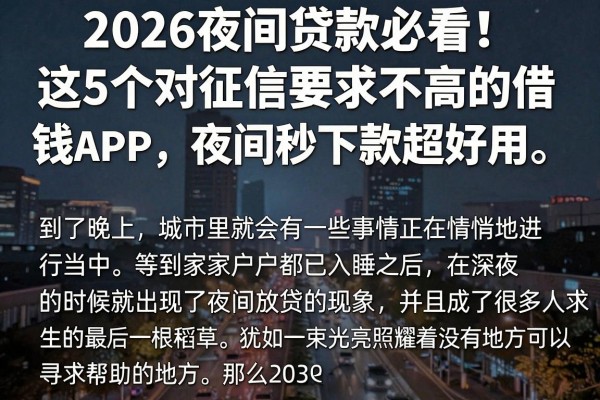 2026夜间贷款必看!这5个对征信要求不高的借钱APP,夜间秒下款超好用