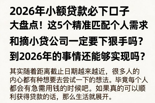 2026年小额贷款必下口子大盘点!这5个精准匹配个人需求