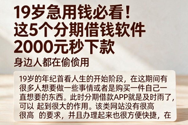 19岁急用钱必看！这5个分期借钱软件2000元秒下款，身边人都在偷偷用