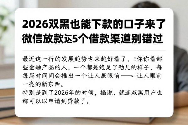 2026双黑也能下款的口子来了!微信急速审核放款,这5个借款渠道别错过