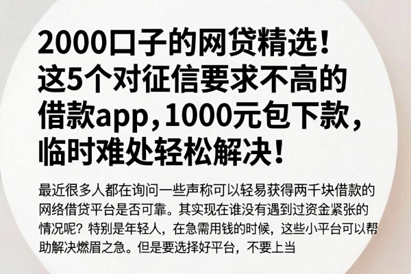 2000口子的网贷精选!这5个对征信要求不高的借款app,1000元包下款,临时难处轻松解决!
