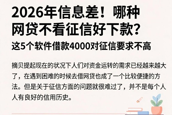 2026年信息差！哪种网贷不看征信好下款？这5个软件借款4000对征信要求不高