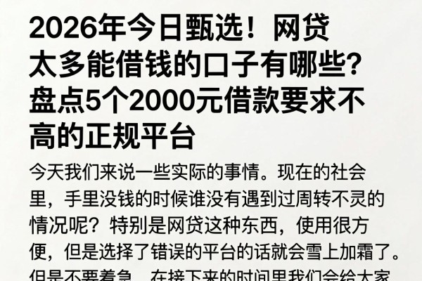 2026年今日甄选!网贷太多能借钱的口子有哪些?盘点5个2000元借款要求不高的正规平台