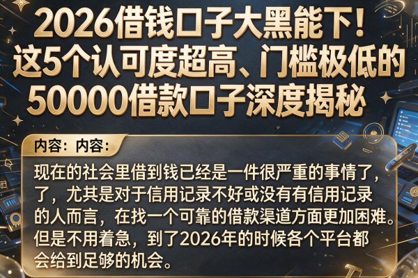 2026借钱口子大黑能下！这5个认可度超高、门槛极低的50000借款口子深度揭秘