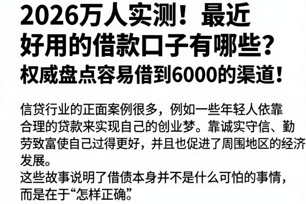2026万人实测！最近好用的借款口子有哪些？权威盘点容易借到6000的渠道