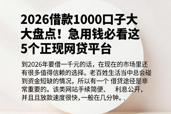 2026借款1000口子大盘点!急用钱必看这5个正规网贷平台