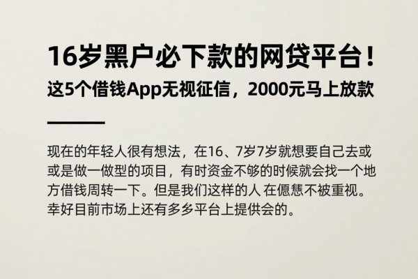 16岁黑户必下款的网贷平台！这5个借钱App无视征信，2000元马上放款