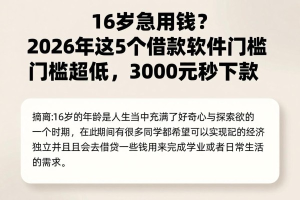 16岁急用钱？2026年这5个借款软件门槛超低，3000元秒下款