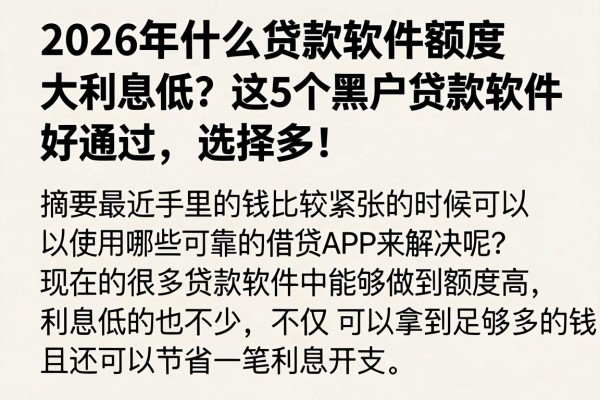 2026年什么贷款软件额度大利息低?这5个黑户贷款软件好通过、选择多!