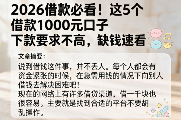 2026借款必看！这5个借款1000元口子下款要求不高，缺钱速看