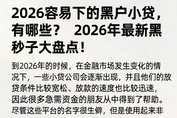 2026容易下的黑户小贷有哪些?2026年最新黑户秒批口子大盘点!