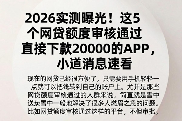 2026实测曝光！这5个网贷额度审核通过直接下款20000的APP，小道消息速看