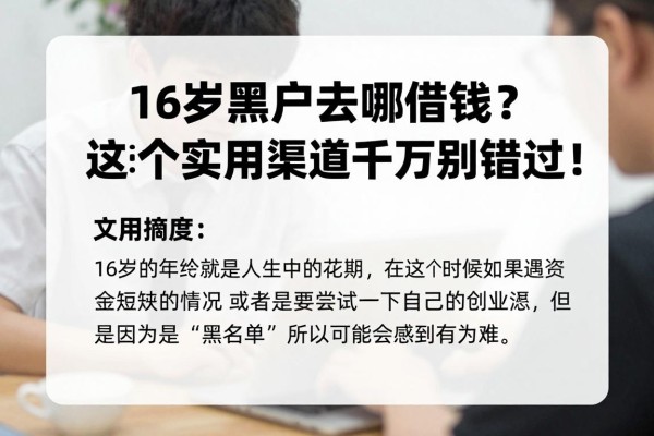 16岁黑户去哪借钱？这5个实用渠道千万别错过！
