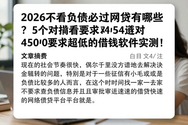 2026不看负债必过的网贷有哪些?5个对4500要求超低的借钱软件实测!