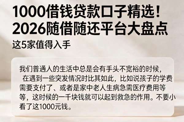 1000借钱贷款口子精选！2026随借随还平台大盘点，这5家值得入手