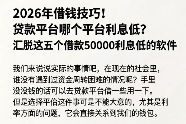 2026年借钱技巧!贷款平台哪个平台利息低?汇总这五个借款50000利息低的软件