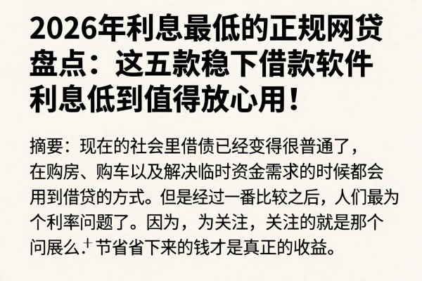 2026年利息最低的正规网贷盘点:这五款稳下借款软件,利息低到值得放心用!