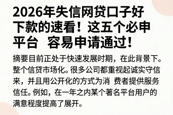 2026年失信网贷口子好下款的速看!这五个必申平台容易申请通过