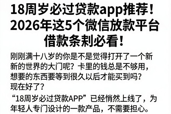 18周岁必过贷款app推荐!2026年这5个微信放款平台借款条款必看