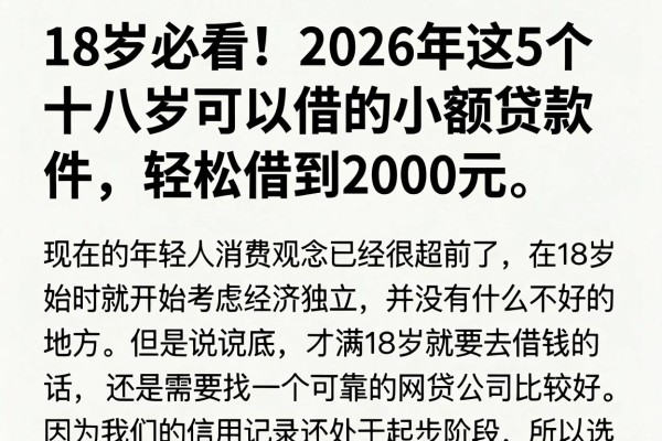 18岁必看!2026年这5个十八岁可以借的小额贷款软件,轻松借到2000元