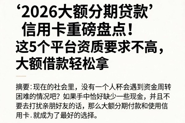 2026大额分期贷款信用卡重磅盘点!这5个平台资质要求不高,大额借款轻松拿